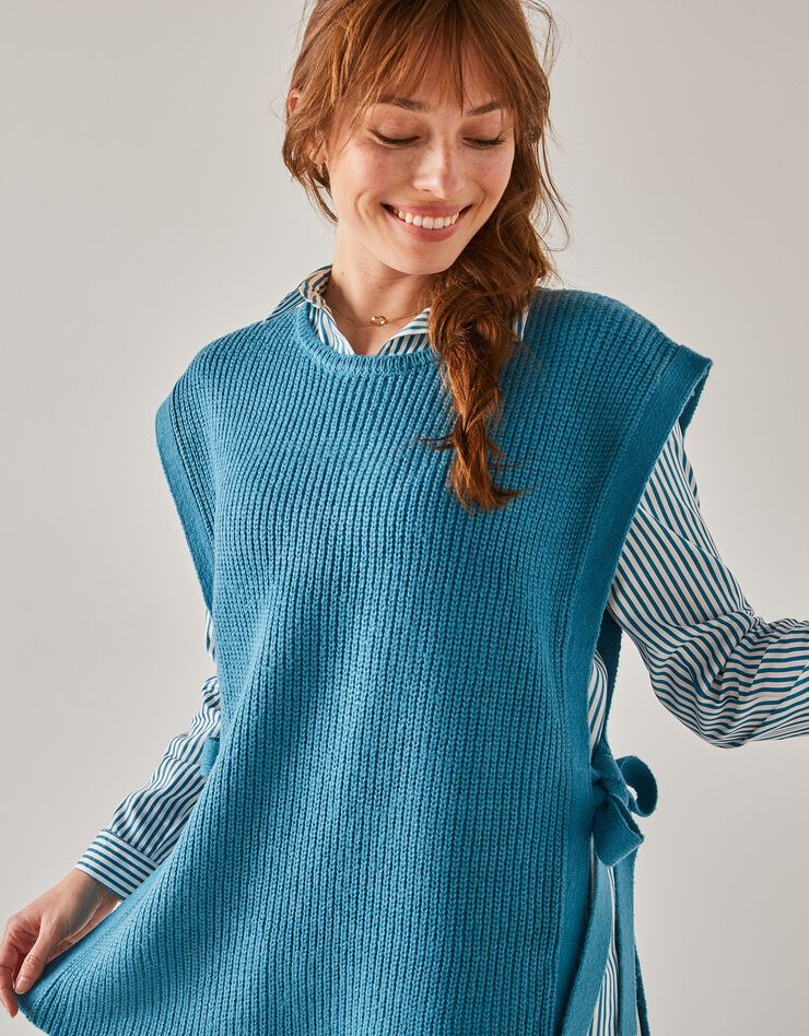 Pull tunique sans manches, maille anglaise toucher mohair (bleu) Pull tunique sans manches, maille anglaise toucher mohair (bleu)