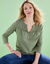 T-shirt col tunisien manches 3/4, broderie anglaise (kaki clair)
