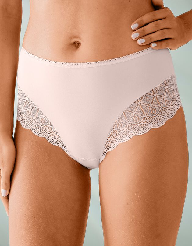 Culotte forme maxi coton uni stretch et dentelle  - lot de 3 (noir + nude + blanc)