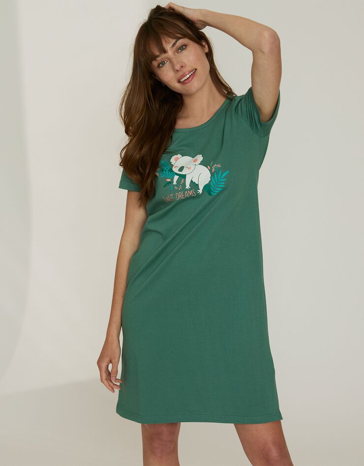 Chemise de nuit courte à manches courtes, imprimé koala (kaki) Chemise de nuit courte à manches courtes, imprimé koala (kaki)