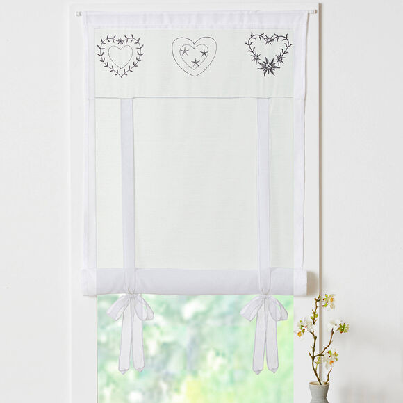 Store broderies motifs coeurs finition passe-tringle (blanc / blanc)