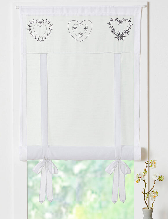 Store broderies motifs coeurs finition passe-tringle (blanc / blanc)