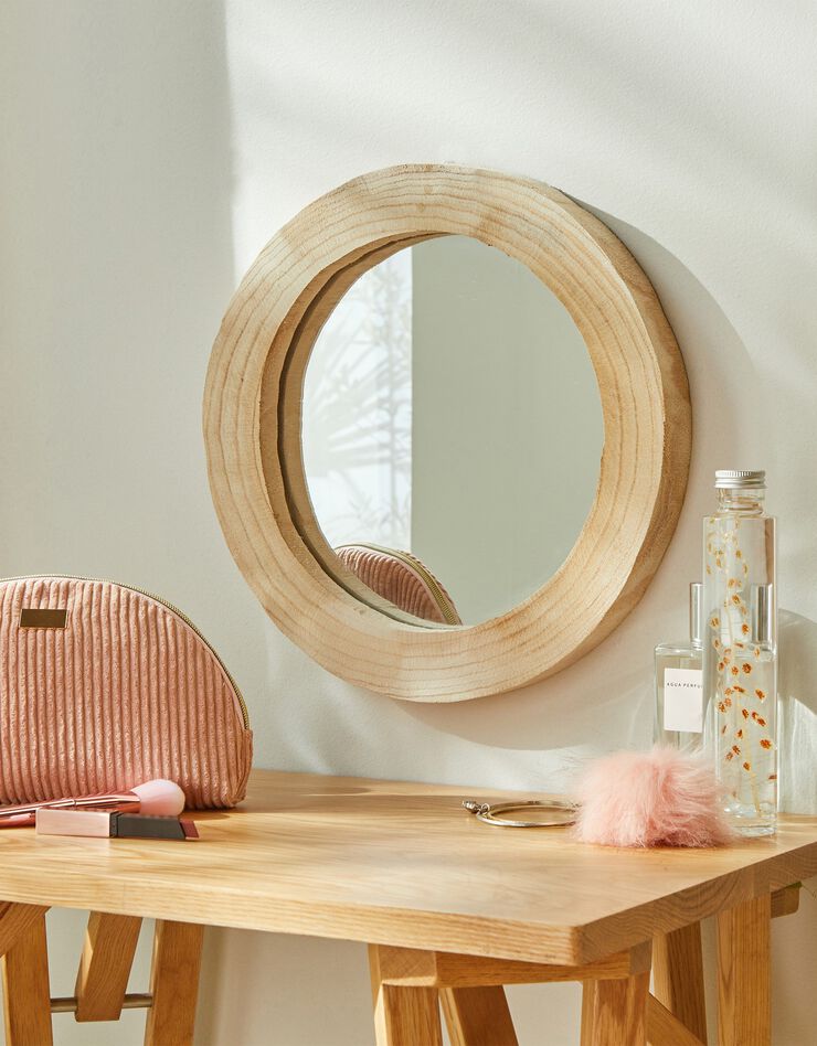 Miroir rond en bois naturel (bois)