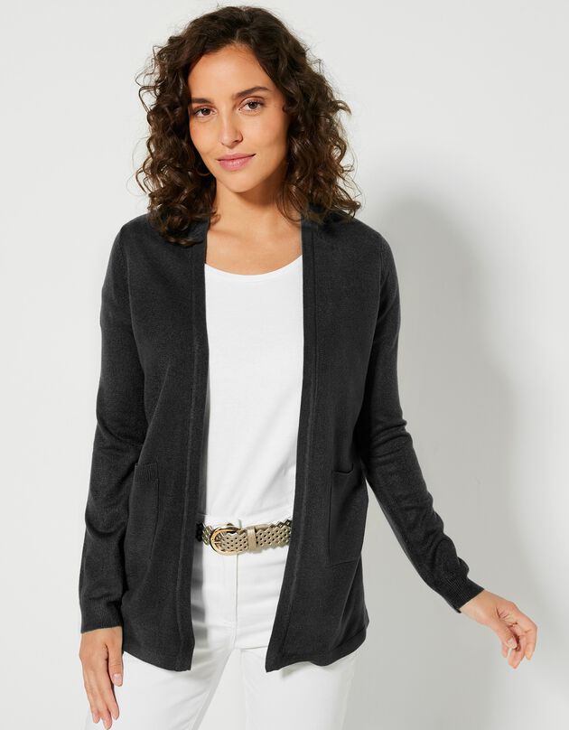 Gilet porter ouvert toucher cachemire (noir)