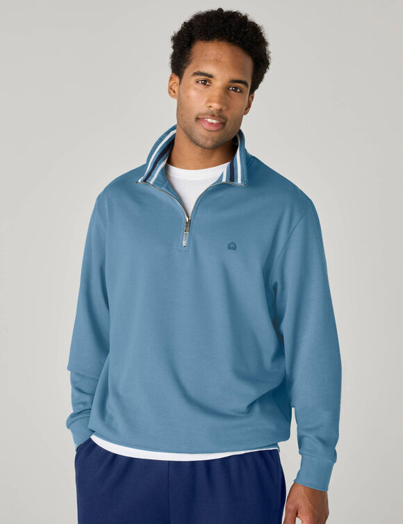 Sweat col camionneur zipp&eacute; int&eacute;rieur col ray&eacute; (bleu clair)