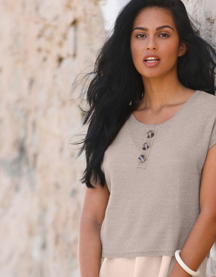 Pull court maille fine (taupe) Pull court maille fine (taupe)