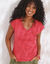 T-shirt uni col V macramé (rose)