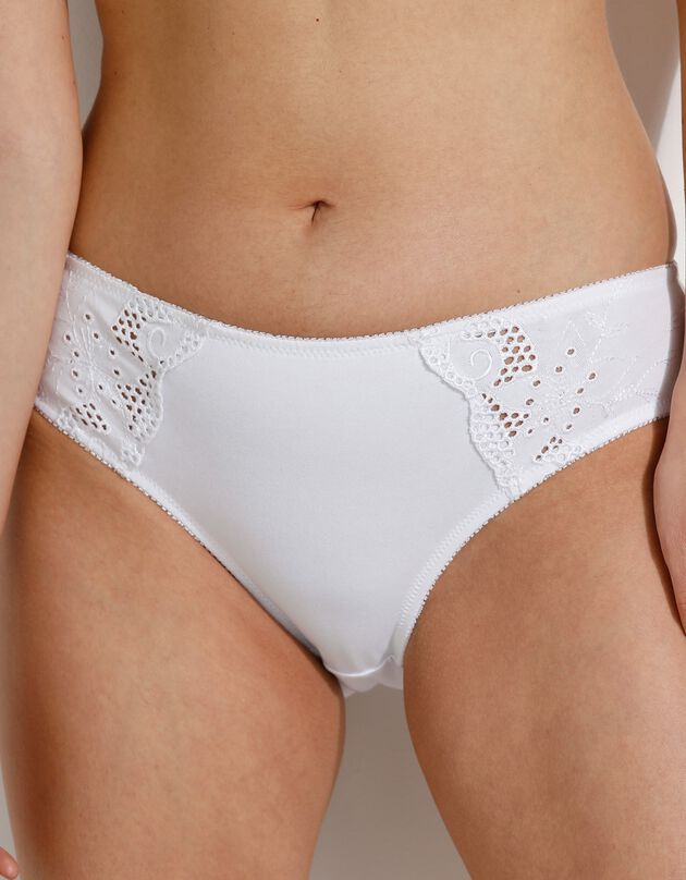 Culotte brodée forme midi coton uni Olbia - lot de 2 (blanc)