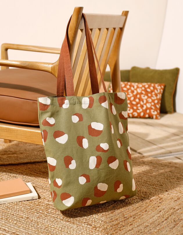 Sac tote-bag en coton imprimé Savana  (kaki)
