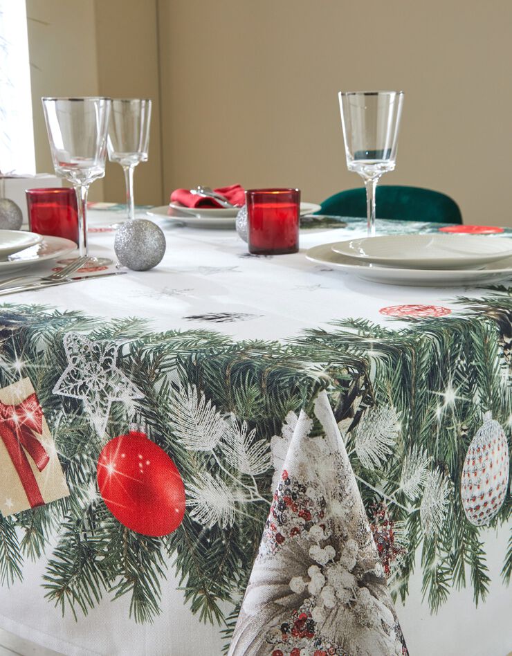Nappe antitache imprimé couronne de Noël (vert / rouge)