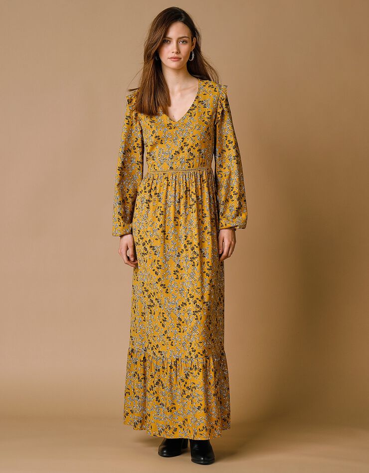 Robe longue imprimée base volantée (miel) Robe longue imprimée base volantée (miel)