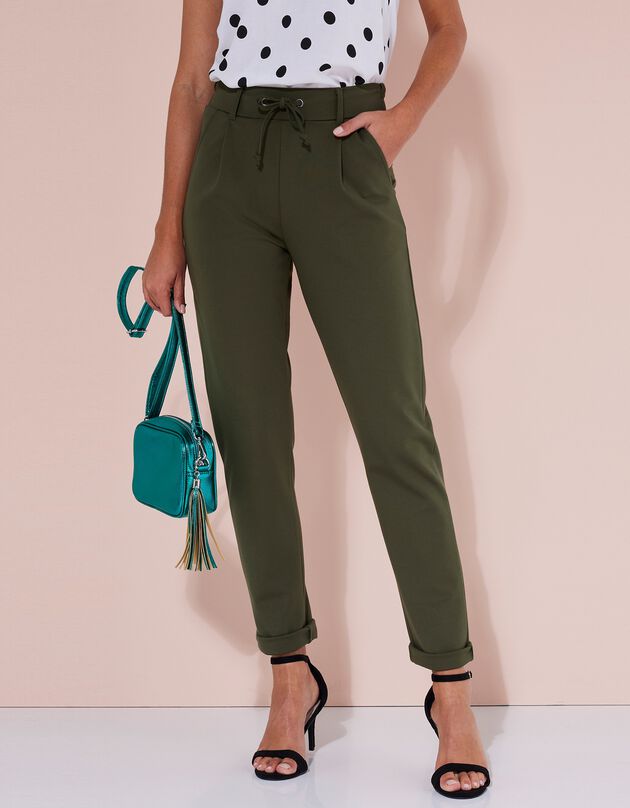 Pantalon chino uni, maille milano (kaki)