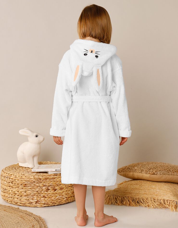Peignoir de bain enfant lapin à capuche éponge coton - 380 g/m² (blanc)
