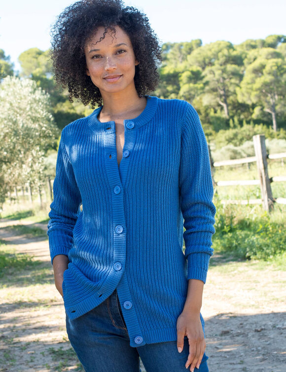 Pull col rond maille anglaise (bleu prusse)
