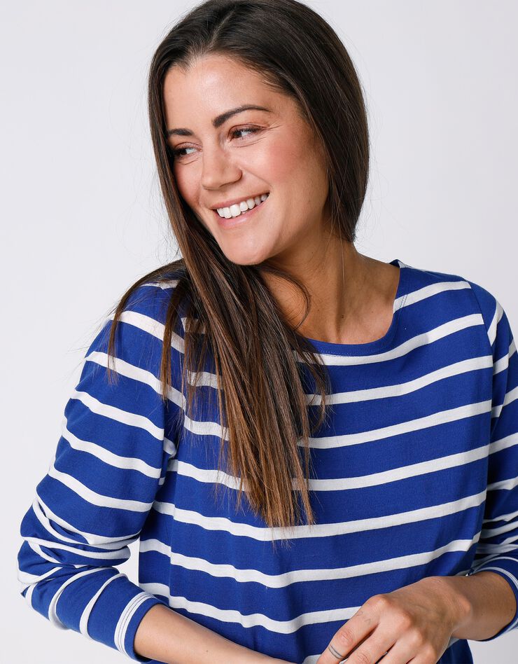T-shirt marinière manches longues, coton biologique (bleu dur / blanc)