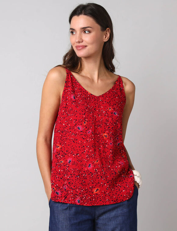 Top imprim&eacute; tachet&eacute;, fines bretelles r&eacute;glables (rouge)