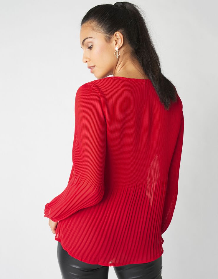 Blouse plissée haut dentelle (rouge) Blouse plissée haut dentelle (rouge)