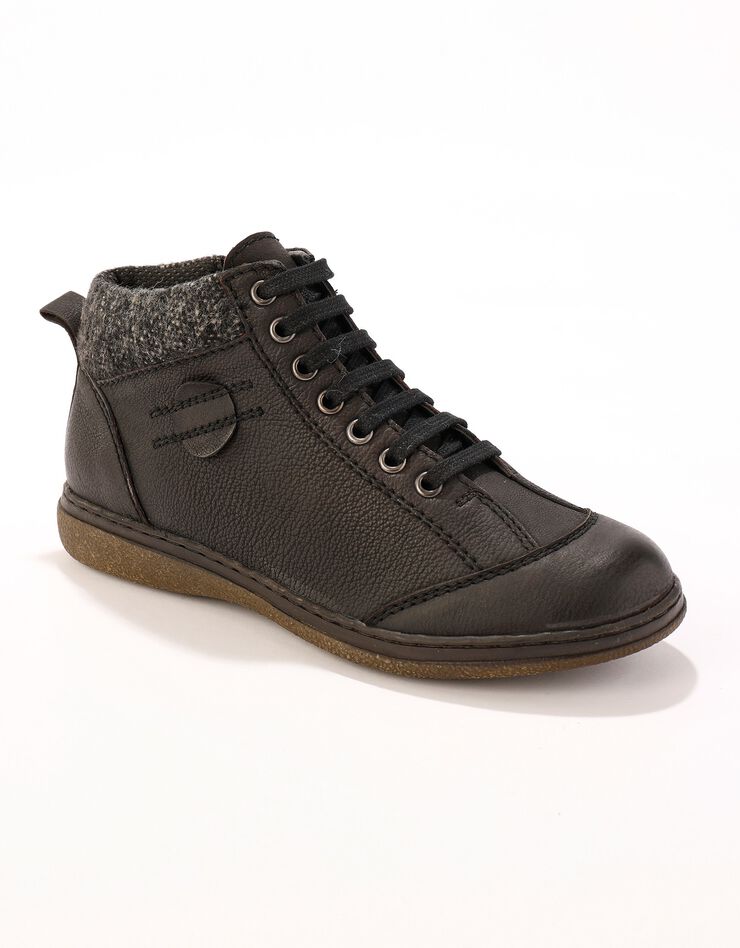 Boots détente lacées et zippées en cuir  (noir)