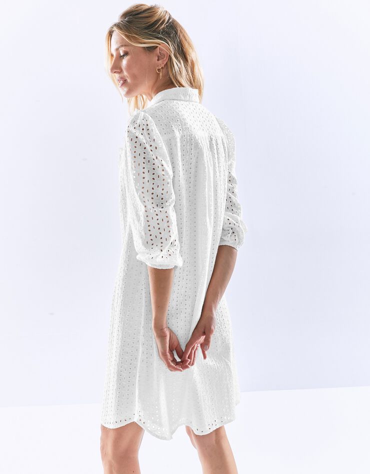 Robe chemisier boutonnée volantée, broderie anglaise (blanc) Robe chemisier boutonnée volantée, broderie anglaise (blanc)