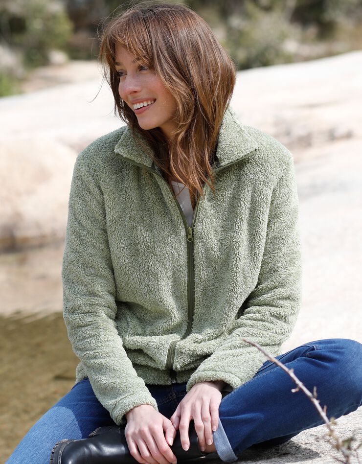 Veste zippée maille peluche (vert chiné) Veste zippée maille peluche (vert chiné)