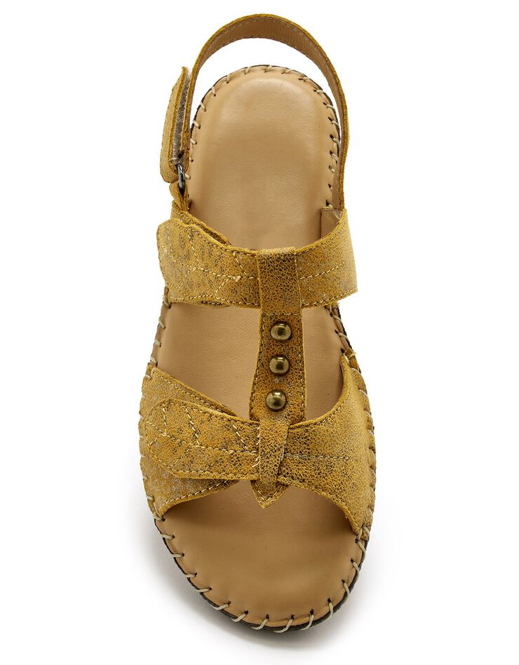 Sandales cuir irisé - largeur confort (jaune)