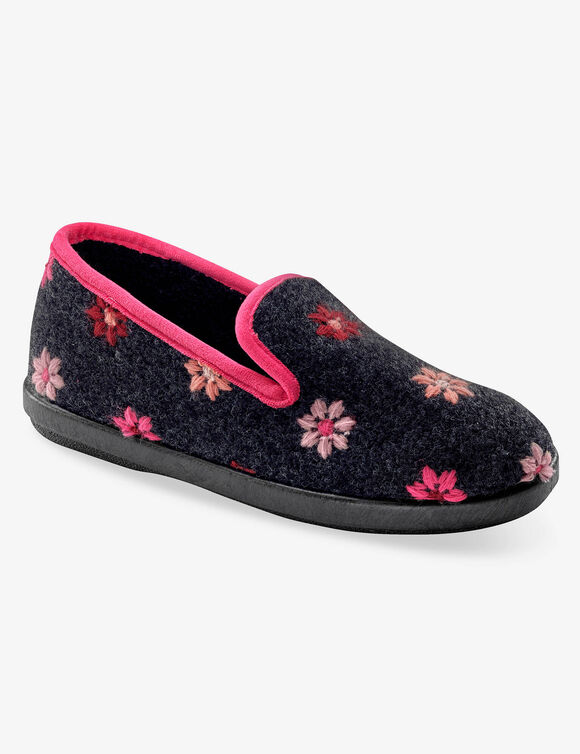 Charentaises - brodées fleurs (anthracite)