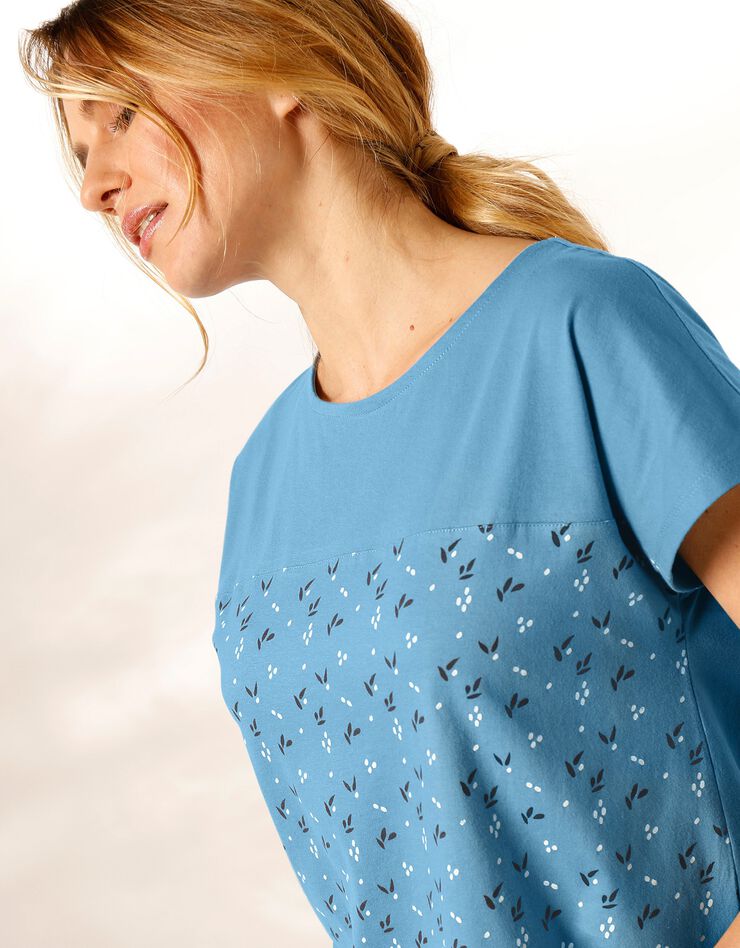Tee-shirt manches courtes fleuri - éco-responsable (bleu) Tee-shirt manches courtes fleuri - éco-responsable (bleu)