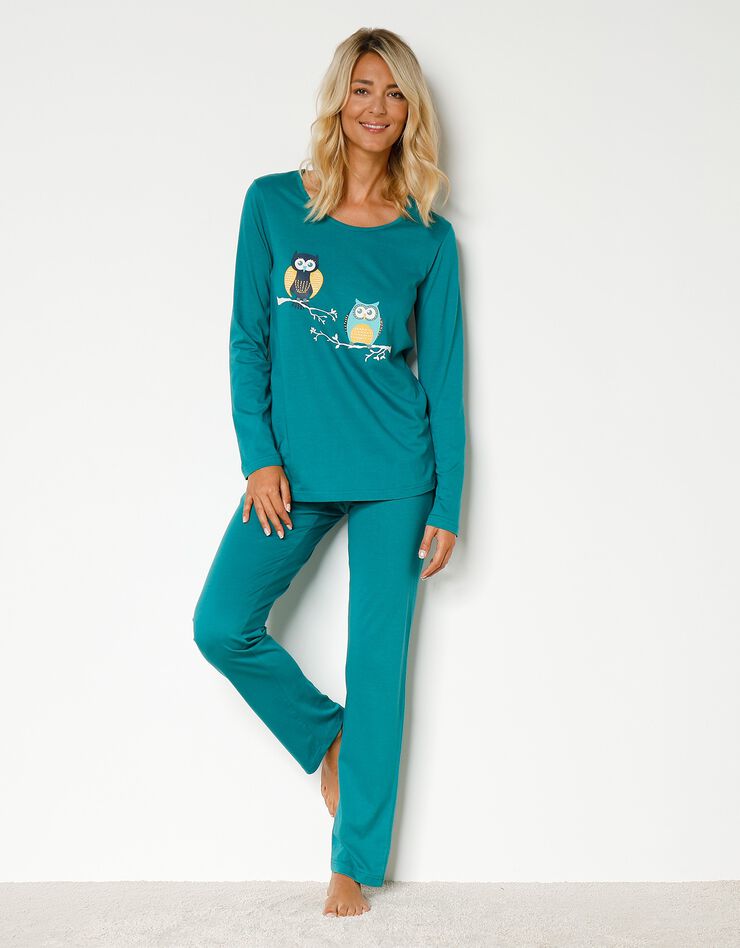 Pyjama en coton imprimé hiboux manches longues (vert sapin) Pyjama en coton imprimé hiboux manches longues (vert sapin)
