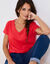 T-shirt col V uni manches courtes, coton (coquelicot)