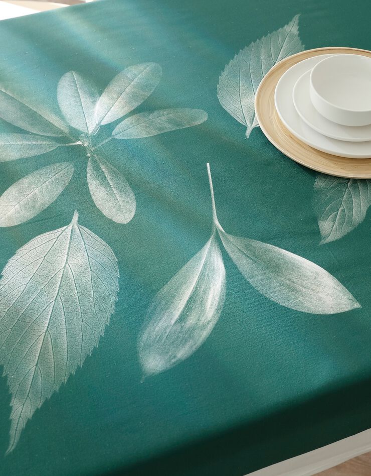 Nappe fabriquée en France, motif placé Herbier - coton biologique(1) (vert)