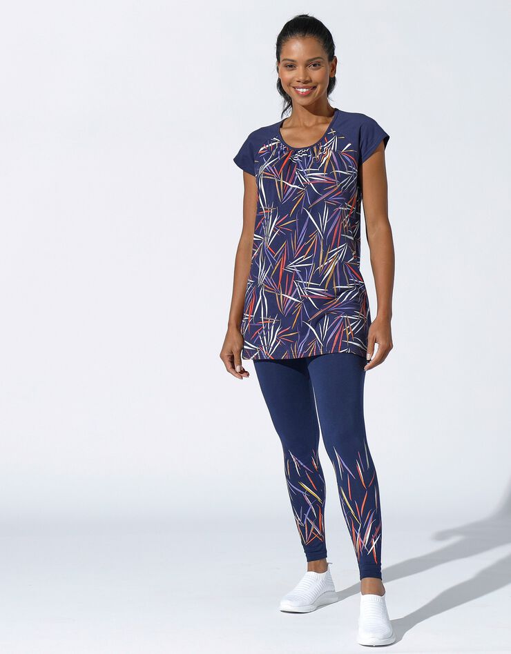 Tee-shirt imprimé encolure froncée, manches courtes (marine / multicolore) Tee-shirt imprimé encolure froncée, manches courtes (marine / multicolore)