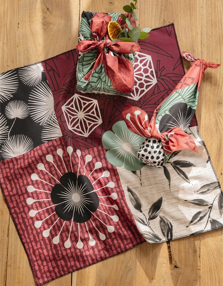 Tissu cadeau furoshiki imprimé, lot de 4 - collection upcycling (terracotta) Tissu cadeau furoshiki imprimé, lot de 4 - collection upcycling (terracotta)