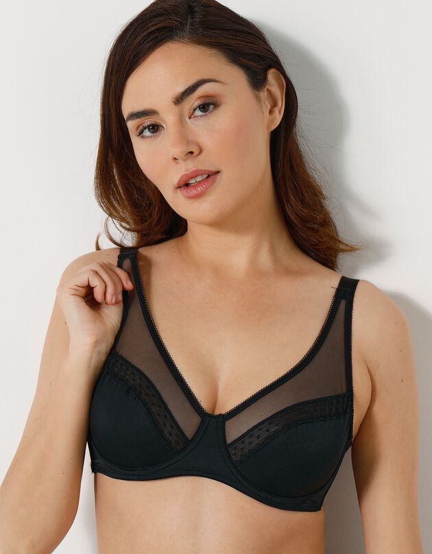 Soutien-gorge forme minimiseur en microfibre et tulle Paia, avec armatures (noir)