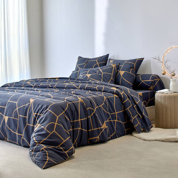 Linge de lit Geoffroy en coton &agrave; motifs graphiques (marine)