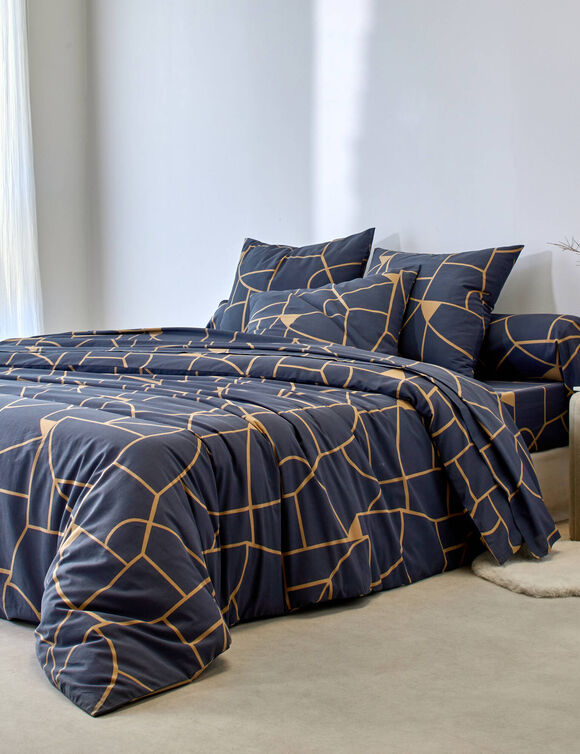 Linge de lit Geoffroy en coton &agrave; motifs graphiques (marine)