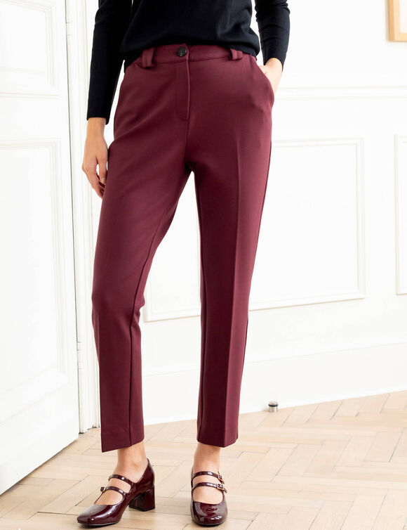 Pantalon cigarette uni, maille milano (bordeaux)