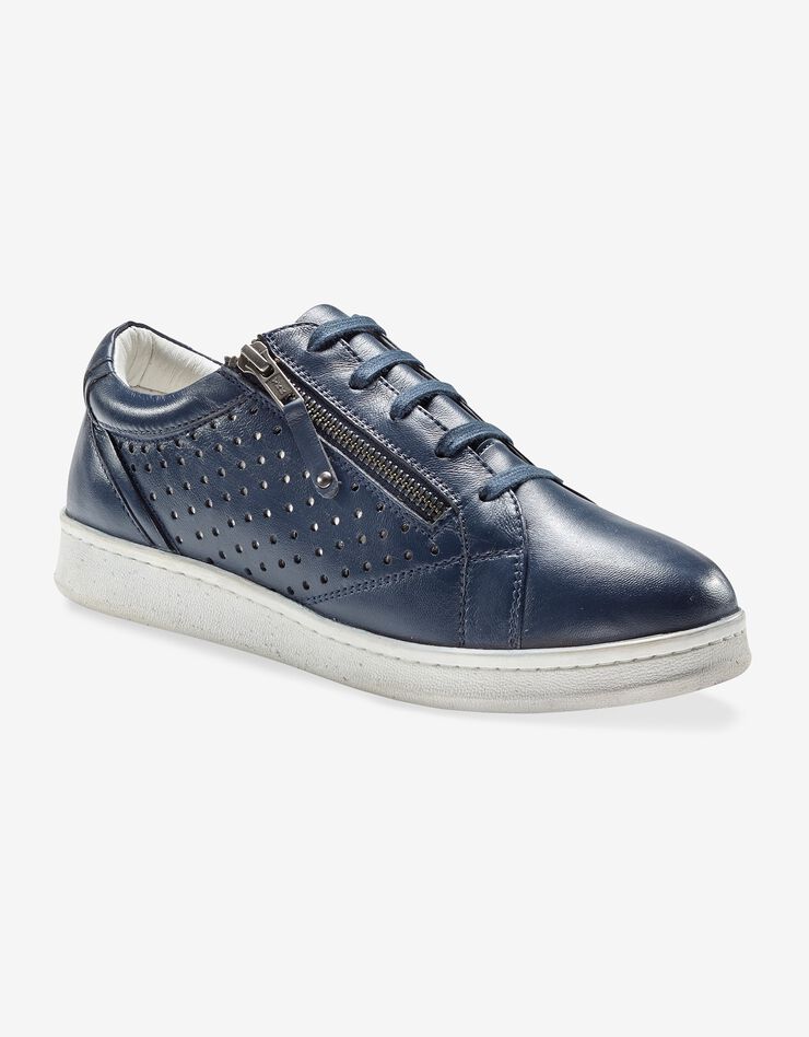 Tennis zippée en cuir perforé (marine) Tennis zippée en cuir perforé (marine)