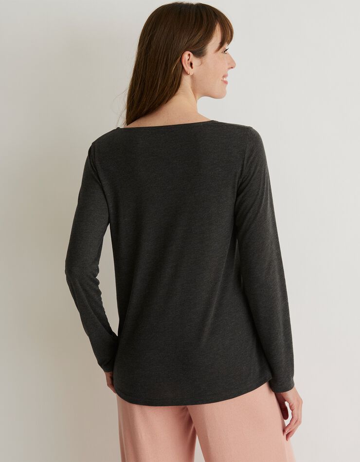 Tee-shirt pyjama manches longues imprimé "passion cocooning" (gris anthracite chiné)