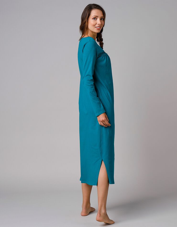 Chemise de nuit longue manches longues unie (émeraude)