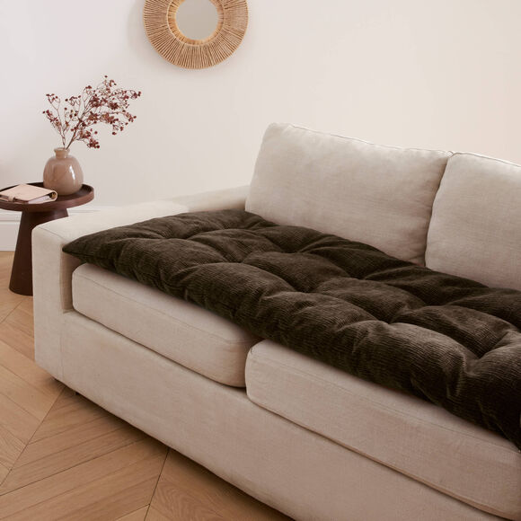 Long coussin de canap&eacute; tissage chenille (chocolat)