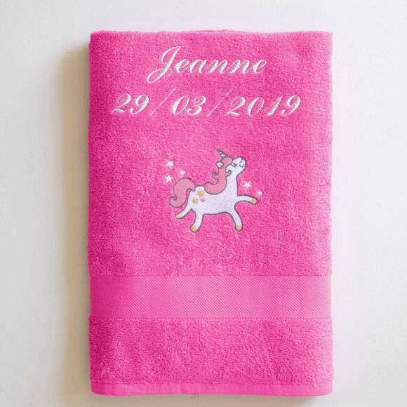 Collection éponge enfant brodée licorne personnalisable coton (fuchsia)
