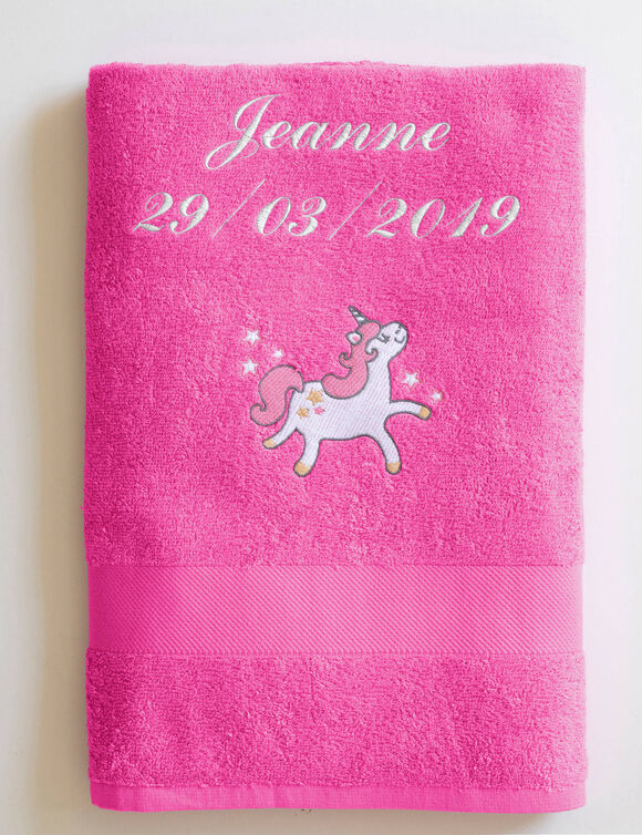Collection éponge enfant brodée licorne personnalisable coton (fuchsia)