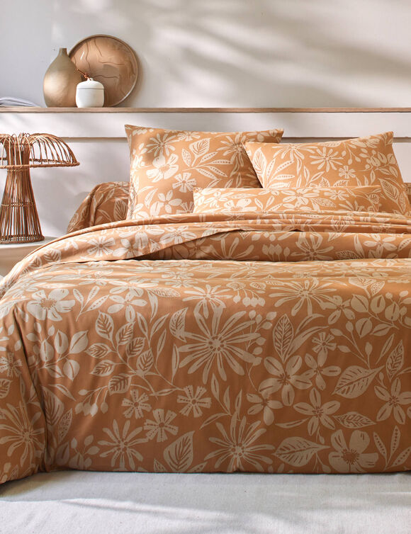 Linge de lit C&eacute;line en coton imprim&eacute; floral (caramel)