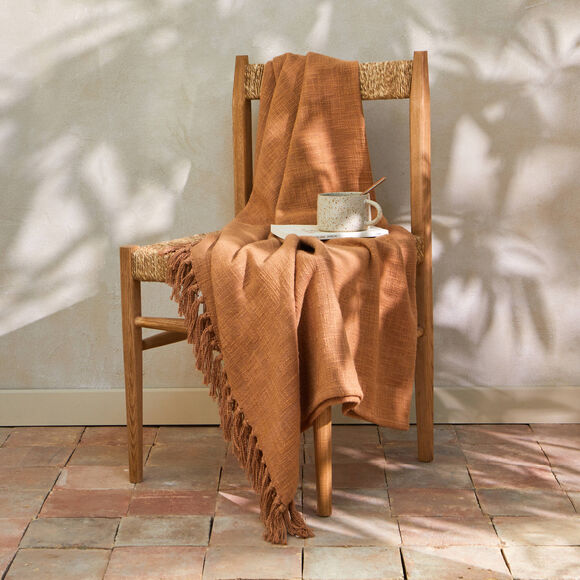Plaid uni coton texturé (caramel)