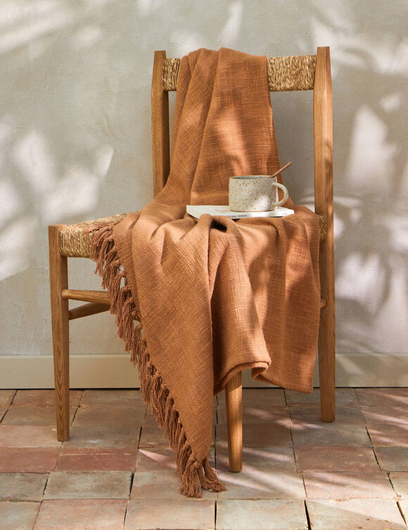 Plaid uni coton texturé (caramel)