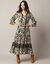 Robe longue imprimée manches 3/4, détails macramé (kaki / écru)