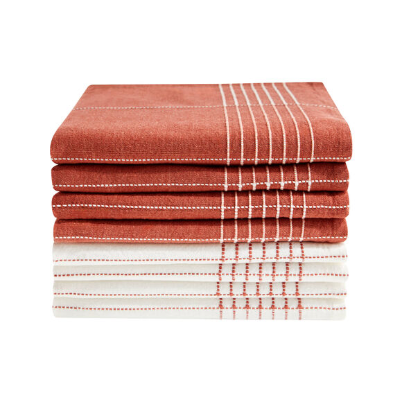 Torchons carreaux coton - lots  (terracotta)