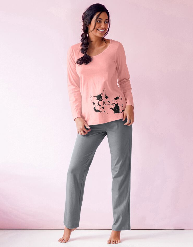 Pyjama imprimé chat - lot de 2 (pêche + céladon) Pyjama imprimé chat - lot de 2 (pêche + céladon)