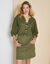 Blouse brodée en coton unie, manches 3/4 (kaki foncé)
