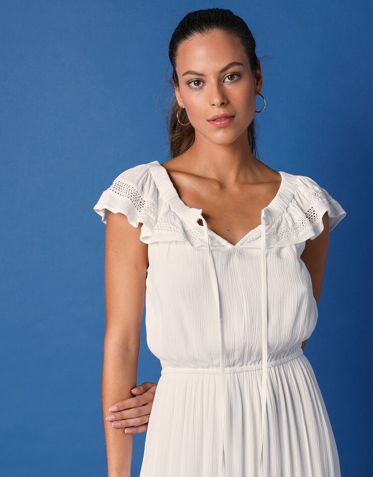 Robe longue à encolure volantée (blanc)